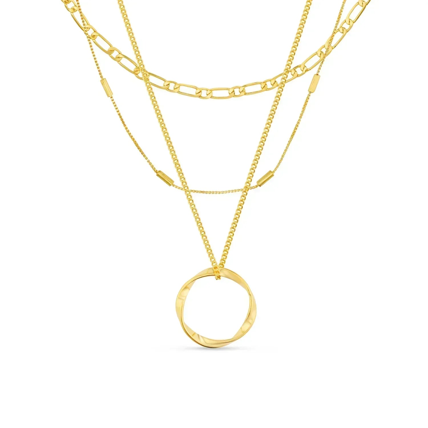 Åben cirkel tre-rækkers halskæde | Guld 18k