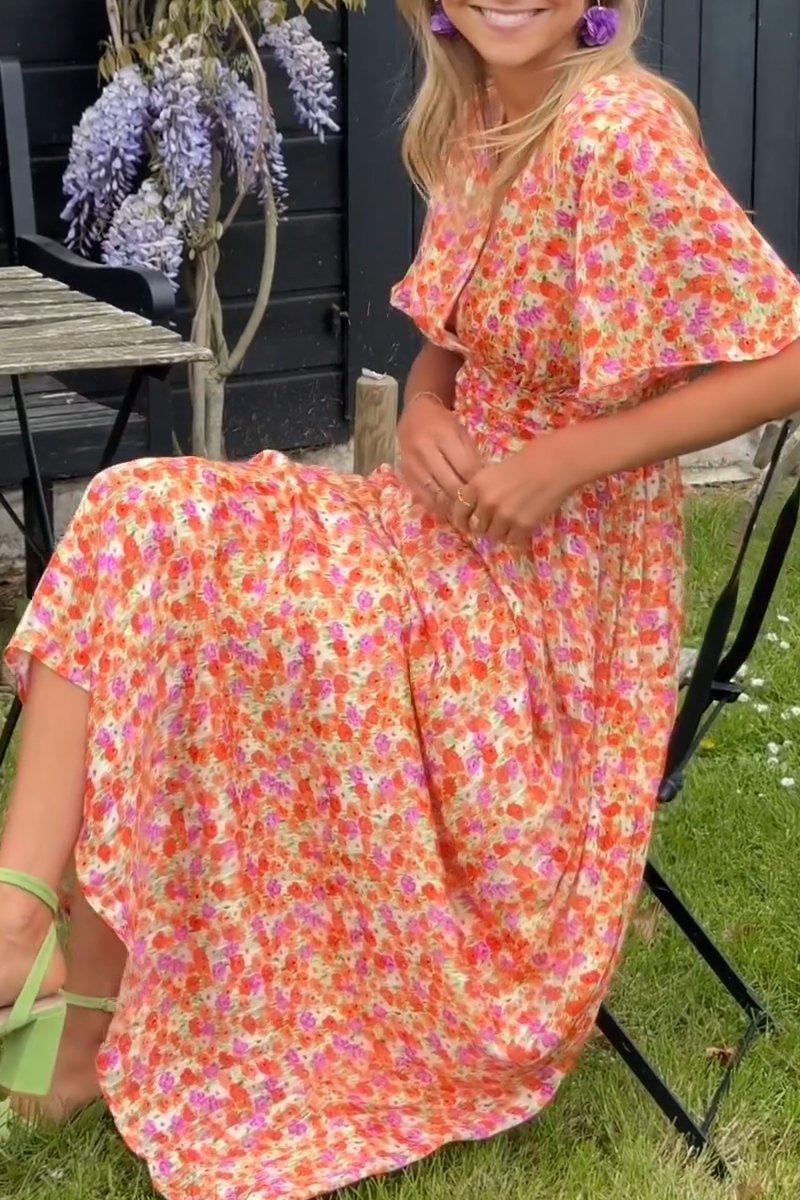 Pauline | Lang kjole med blomsterdesign