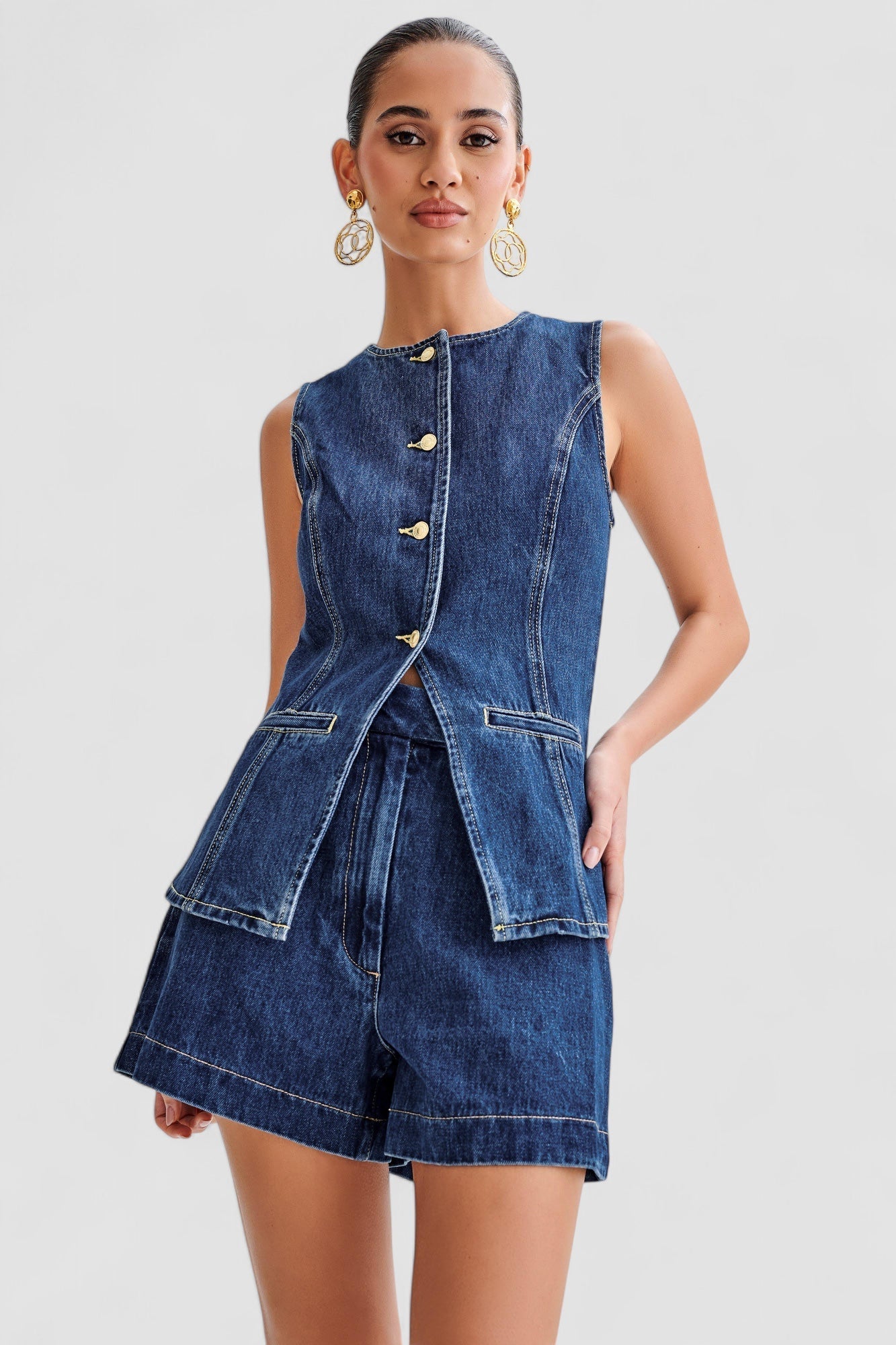 Sofie | Trendy denim sæt med knapper