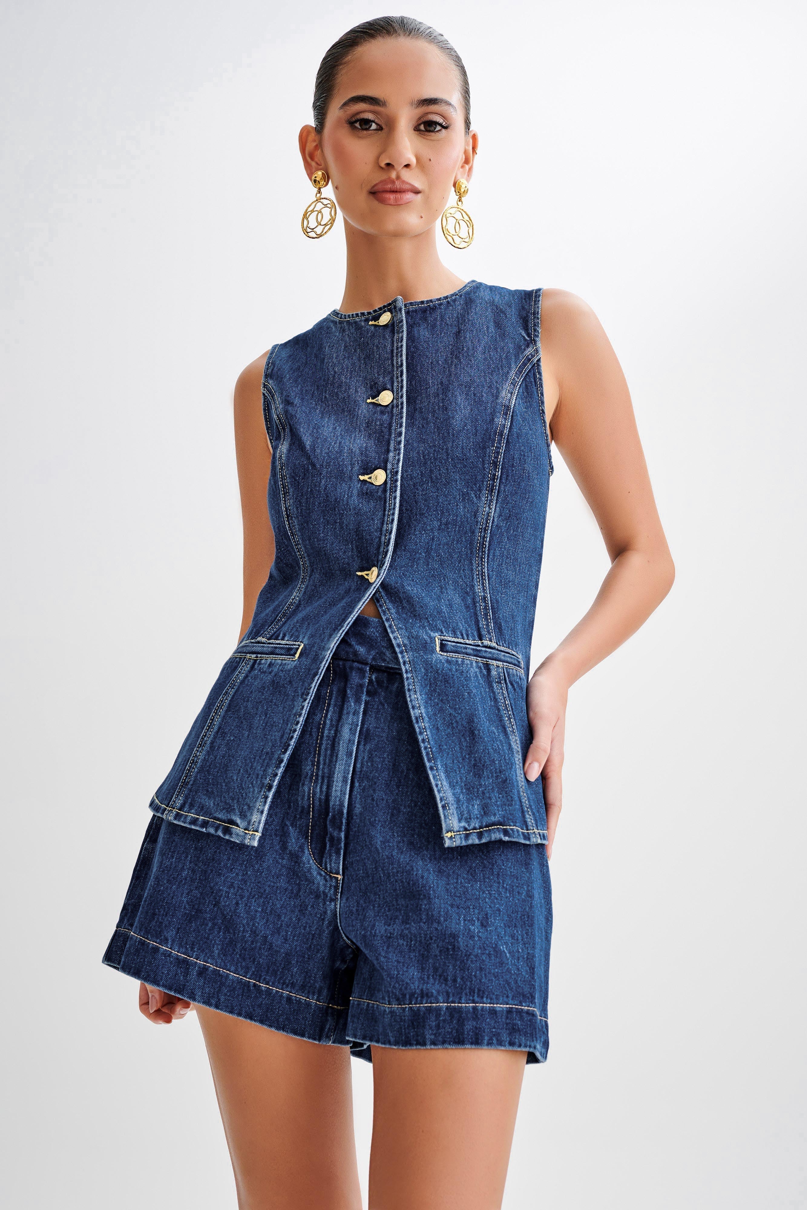 Sofie | Trendy denim sæt med knapper