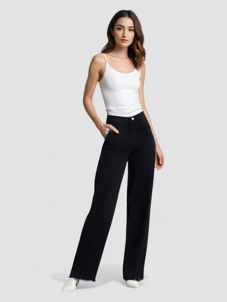 Sofie | Elegant Sorte Jeans med Rå Finish