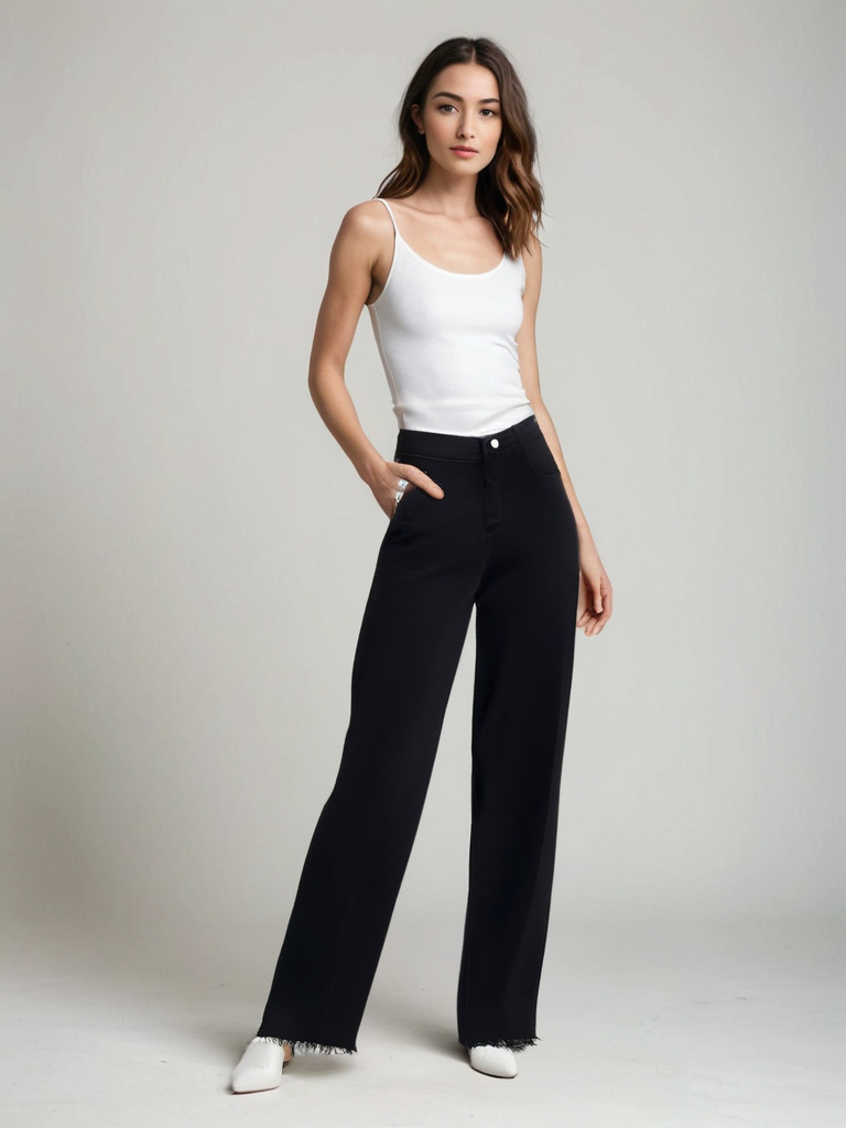 Sofie | Elegant Sorte Jeans med Rå Finish