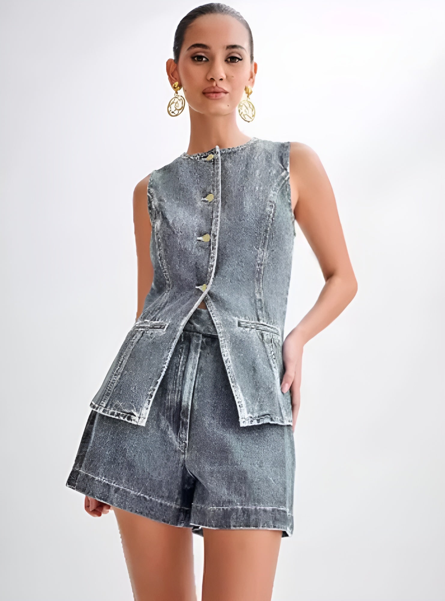 Sofie | Trendy denim sæt med knapper