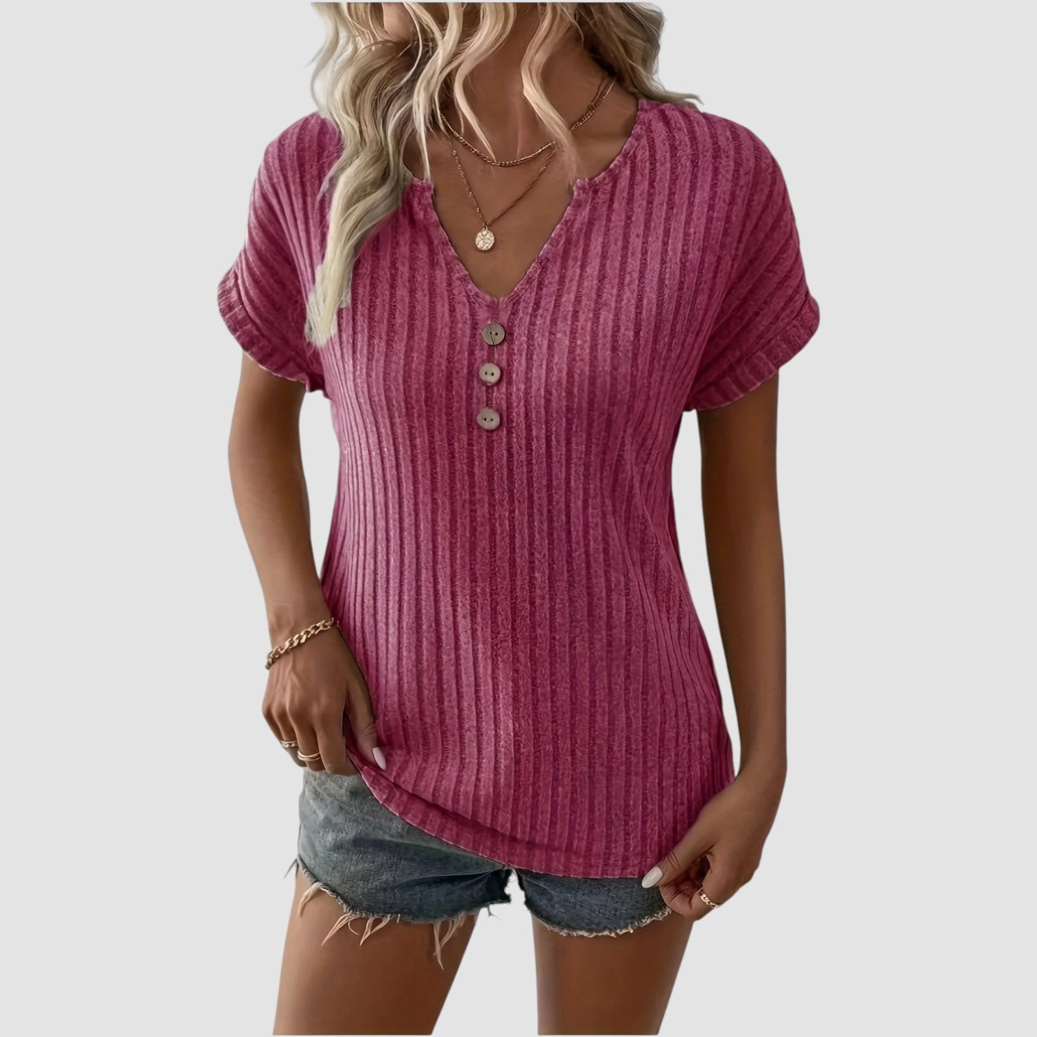 Sofie | Svala – Ribstrikket top med knapper